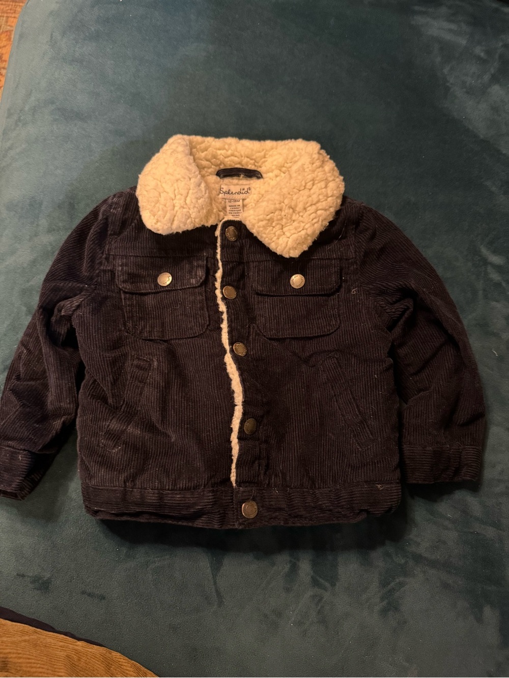 Splendid Black Corduroy Jean Jacket with Cream Sherpa Collar